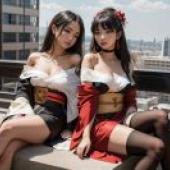 免費下載城市和服風情：紅與白扇影繪