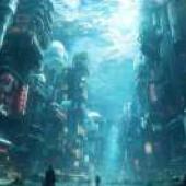 現代亞特蘭提斯幻象，一名男子正走在一座水下城市前。