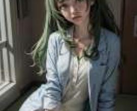 FUTURE GADGET LAB Depository of Steins Gate Characters Maho Hiyajo，The girl in the light blue blazer is sitting.