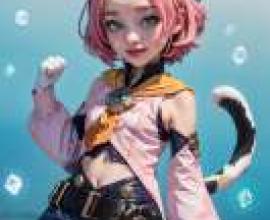 Diona K tzlein 迪奧娜·凱茨萊茵，A cat girl in pink dress and blue color.