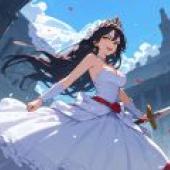 Battle Bride，The anime princess in a white gown is wearing a crown and holding a sword.