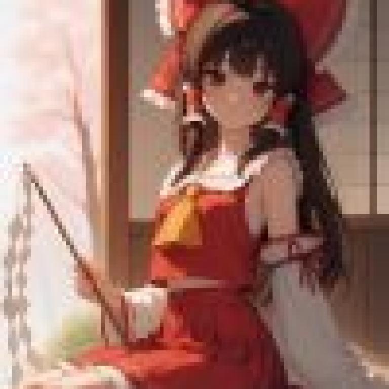 博麗靈夢，一位身穿紅色洋裝、頭戴蝴蝶結的少女。
