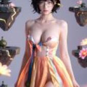 崑崙山女神，模特兒身穿無肩帶禮服。