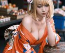 ZIT TRY01，A woman wearing an orange kimono.