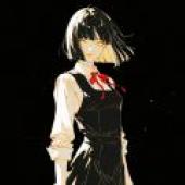 Japanese JK silhouette，A girl with black hair wearing glasses.