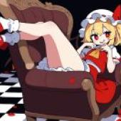 東方幻想鄉，一位紅髮少女坐在扶手椅上。