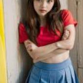 Mobile phone wallpaper， female Mario， sexual transformation of Mario， mario girl， realistic， Korean style under the red and blue skirt