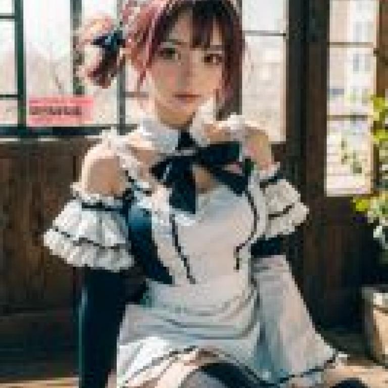 手機桌布，Airi Queens Blade，寫實，一名身穿女僕裝的女孩坐在窗邊。