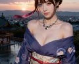 神秘的日本女友，一位身穿藍色洋裝的美麗女子坐在石頭上。