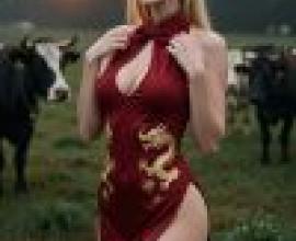 girls，A woman with red dress posing for a photo.