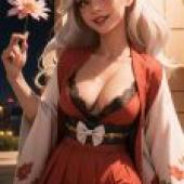 手機桌布，性感誘人紅色美女小惡魔，動漫，精緻浴衣少女
