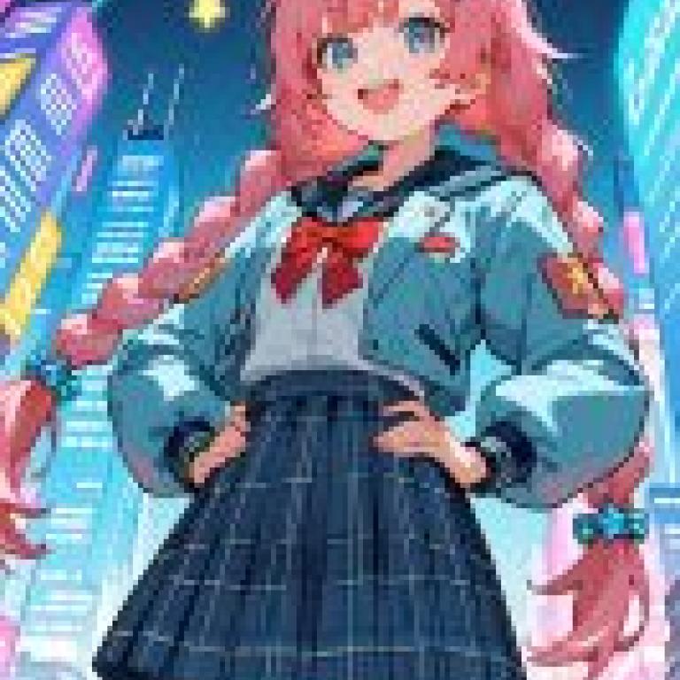 動漫女孩，女孩穿著藍色襯衫和裙子。