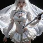 2B white wedding dress，A woman dressed in white.