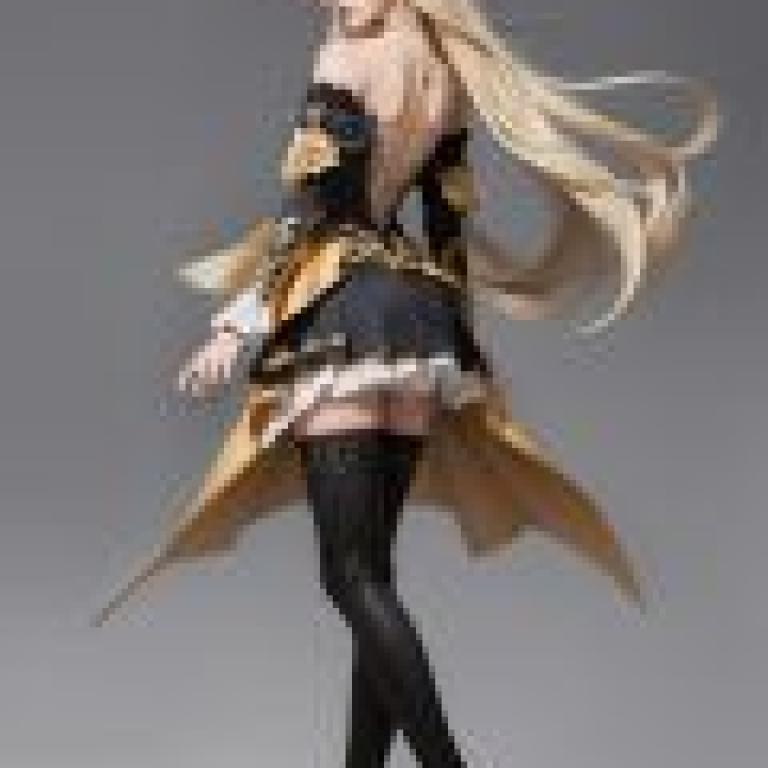 genshin navia，A girl with blonde hair and black boots wearing a yellow dress.