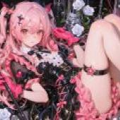 Magical Girl Flower，Anime pink girl on her stomach with legs and arms out.