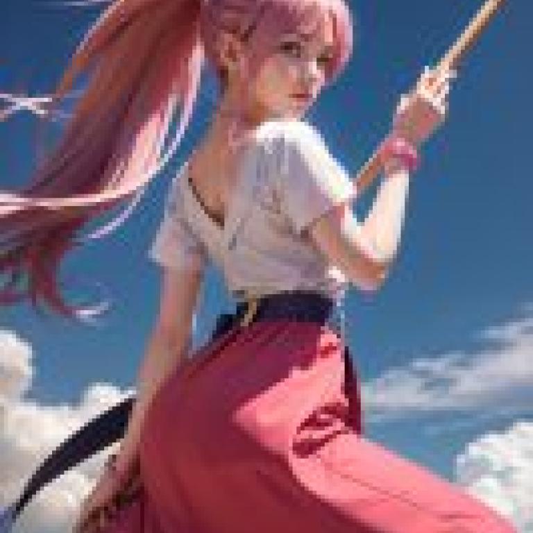 Arche Klein ToPA 年輕女子穿著粉紅色衣服，手持木棍。