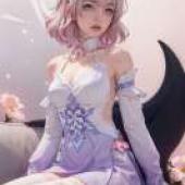 斯凱勒·達文波特，這位女士穿著一件紫色連身裙。