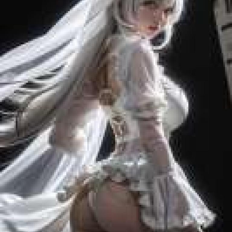 2B 白色婚紗，新娘穿著白色婚紗，背對著鏡頭。