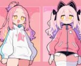 捏臉女孩，兩個女孩的動畫繪畫。