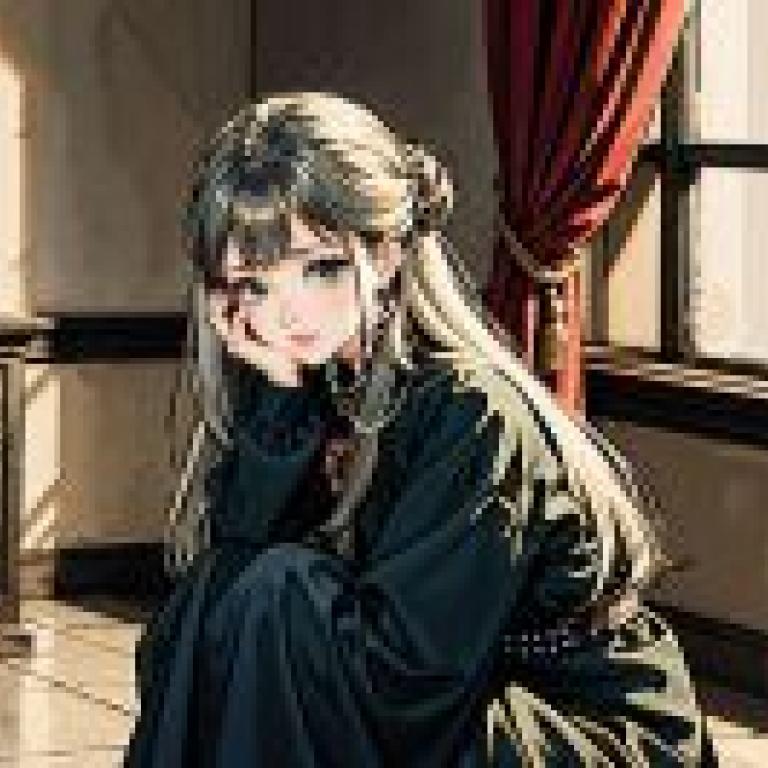 The beauty in the sad castle，A girl sits in front of a fireplace.