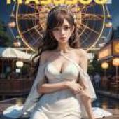 摩天輪之夢，穿著白色連身裙的漂亮女孩。