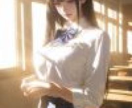 Uniform Road，Girl with plaid skirt in front of windows.