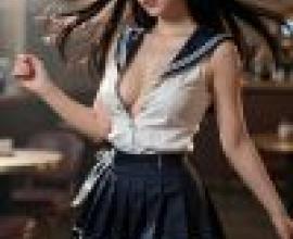 女孩，一名身穿水手服的女子站在酒吧。