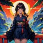 Computer wallpaper， Japanese kimono beauties on Nanyang Beach， anime， beach yukata elegance