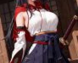 girls，Girl in a red and white dress with a bow holding a sword.