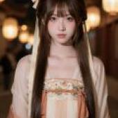 Night in Changan，Girl with a bow in her hair.