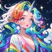 電腦桌布，彩虹獨角獸女孩，動漫，柔和彩虹，充滿活力的奇幻藝術