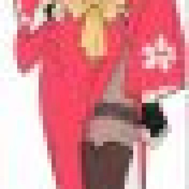 girls，A female anime character in red dress with a black bow.