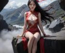 山巒幻影：這位女子有著長髮。