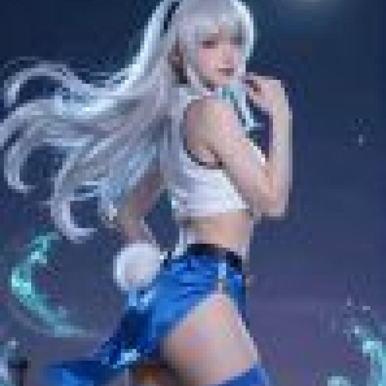 超級兔女郎，穿著藍色連身裙，戴著粉紅色兔耳朵的兔女郎。