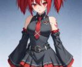Different colors，Girl with red hair wearing a black and red outfit.