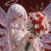 Rose Angel，A white angel holding roses in her hand.