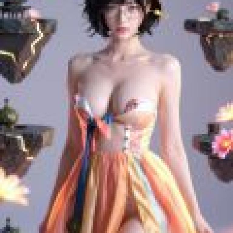 崑崙山女神，模特兒身穿無肩帶禮服。