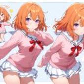 Hoto kokoa IS THE ORDER A RABBIT NAI，Anime character showing two girls with red hair and pink sweaters.