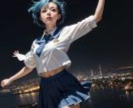 Yuu 超級真實麻將：身穿制服的藍髮女子。