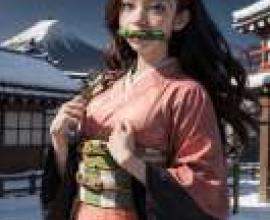 Nezuko Kamado，Demon Slayer，A girl wearing a kimono with a red bow in her hair.