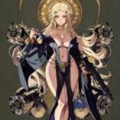 Flower of Justice，Mafdet Destiny Child，一名金髮女子手持槍支，頭頂上方有一圈光環。
