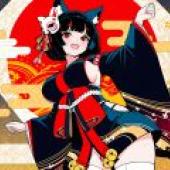 yamashiro azur lane，Black cat with red bow and red ribbon on his waist.