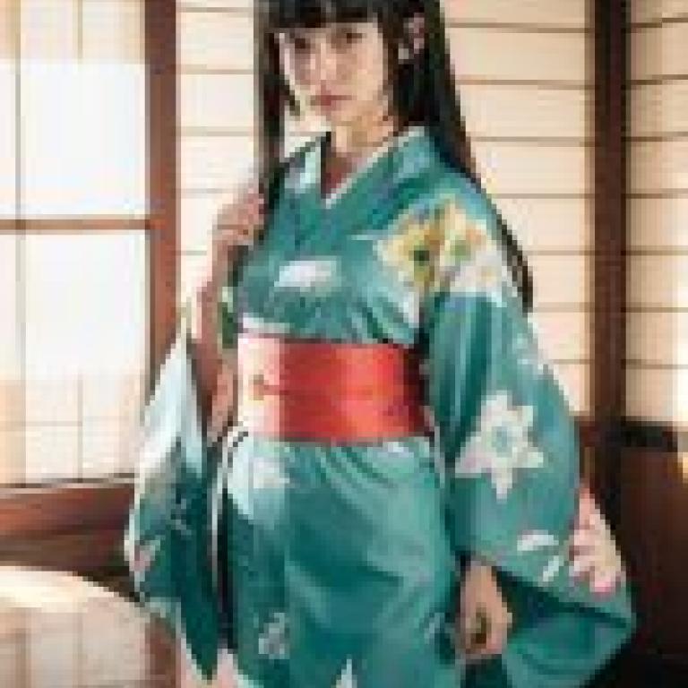 Araragi Tsukihi， Monogatari Series，Woman in blue kimono with red belt.