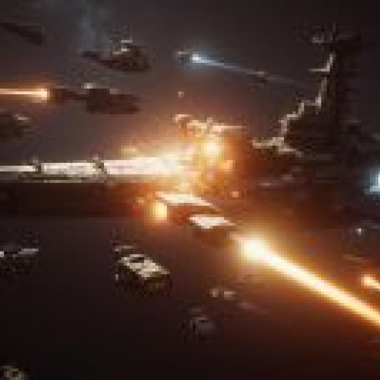 太空戰鬥場景，多艘戰艦交戰。