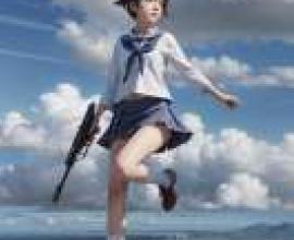 Yoshika Miyafuji，Strike Witches，A girl in air with bow and gun.