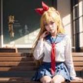 Computer wallpaper， Kirisaki Chitoge， pseudo-love， real-life version， beauty sitting on a wooden bench