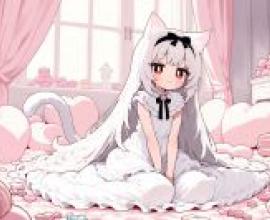 Little Pink GirlA cat girl sitting on the floor.