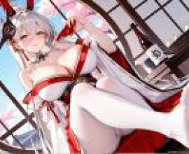 hakuhou azur lane，A girl with wings sitting outside.
