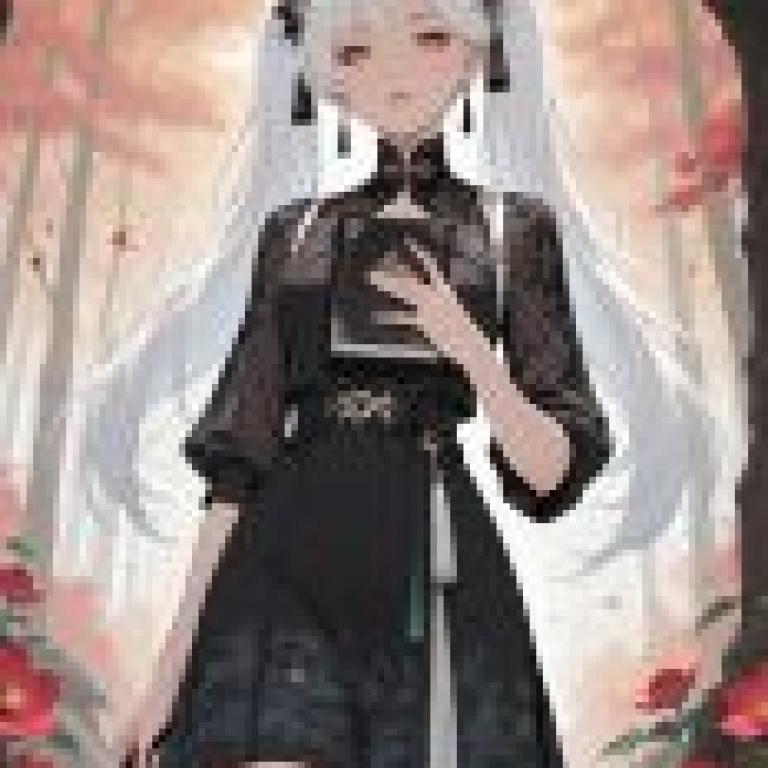 女孩們，一位白髮女孩拿著一本黑金相間的書。