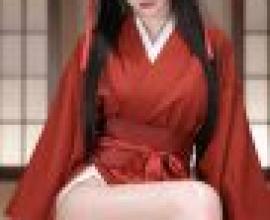 Beautiful Fantasy，Girl sitting wearing red kimono.
